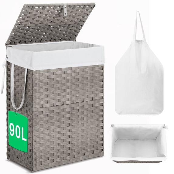 Parcus&nbsp; Foldable Laundry Hamper with Lid and Removable Liner, Wicker Basket for Bedroom &amp; Bathroom