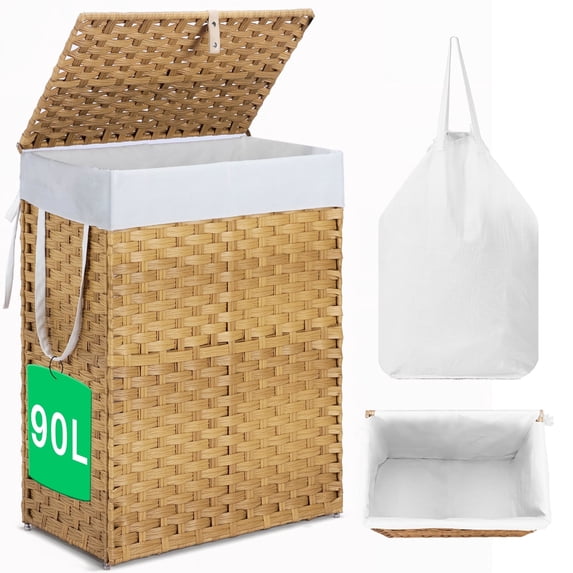 Parcus&nbsp; Foldable Laundry Hamper with Lid and Removable Liner, Wicker Basket for Bedroom &amp; Bathroom