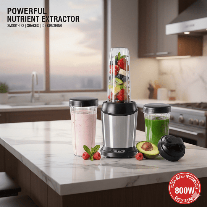 Personal Smoothie Blender, 800W Powerful Countertop Blender for Shakes and Smoothies, Professional Ice Crusher with 3 BPA-Free Portable Cups (34oz, 24oz, 17oz), 2 To-Go Lids, Silver