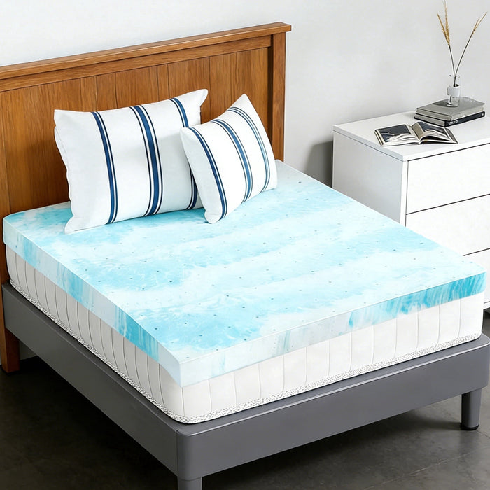 Nextay Memory Foam Mattress Topper, 4 Inch Queen Size Cooling Breathable Mattress Pad for Comfort & Back Pain Relief, Blue