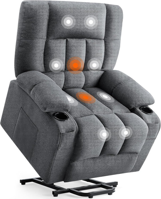 Bigleap Recliner Chair with Massage and Heating, Home Theater Seating with Lumbar Support, Adjustable Electric Power Lift Chairs, Grey