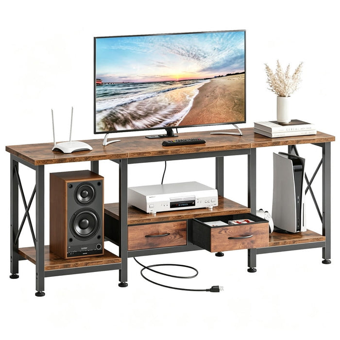Taoset TV Stand with Storage Drawers, Charging Station, 63 Inch Wide Entertainment Center for Living Room, Brown