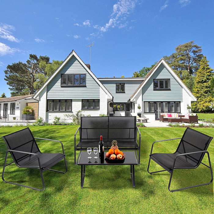 Simenmax 4 Piece Patio Furniture Set, Outdoor Patio Furniture with Loveseat and 2 Single Chairs, Bistro Table and Chairs Set for Backyard, Balcony, Lawn,Gray