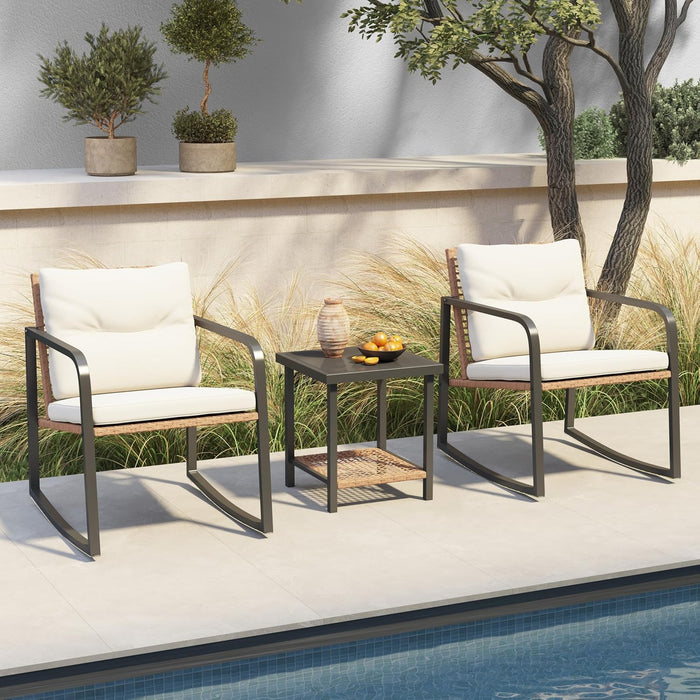 Blorly 3 Piece Rocking Chair Set, Bistro Table and Chairs Set of 2, Outdoor Bistro Patio Set Patio Chairs and Square Table for Balcony, Porch, Garden