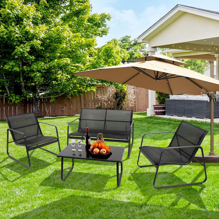 Simenmax 4 Piece Patio Furniture Set, Outdoor Patio Furniture with Loveseat and 2 Single Chairs, Bistro Table and Chairs Set for Backyard, Balcony, Lawn,Gray