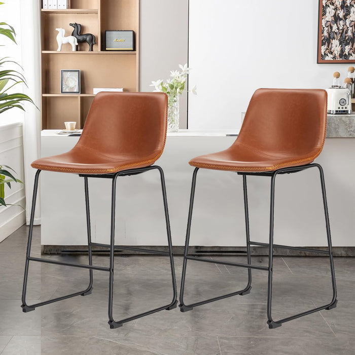 TINKLE WELL Mid-Century Bar Stools Set of 2, Comfortable, Ergonomic Dining Chairs with Waterproof PU Leather for Kitchen, Home Furniture