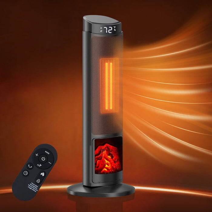 Betcozy Tower Space Heater with Flame Effect- 1500W Heating Electric Heater with 7 Light Modes, 70掳 Oscillation, Remote Control for Indoor Use (Black)