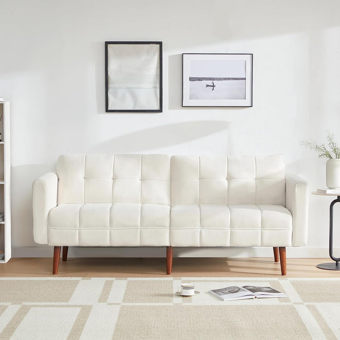 80" W Sectional Sofa Couch, L Shaped Couch with Reversible Chaise, Mid Century Modern Linen Fabric Couches for Living Room Apartment Small Space, Convertible Sofa with Tufted Seat Cushion, Beige