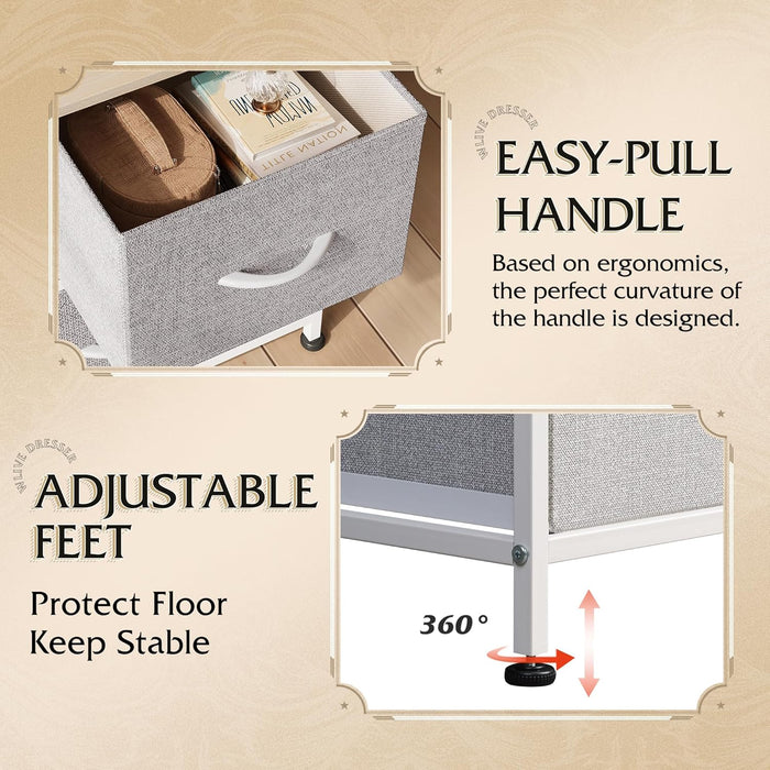 Simenmax 4/5/7/8/9Dresser, Storage Drawers with Removable Fabric Bins, Fabric Closet Chests Organizer for Bedroom, Closet, Living Room, Light Gray