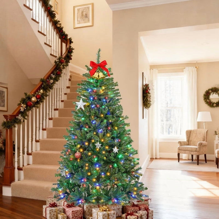 Taoset 4.5ft Christmas Tree, Pre-lit Artificial Spruce Christmas Trees with Colorful Led Light, Hinged Spruce Xmas Tree for Home, Office, Party