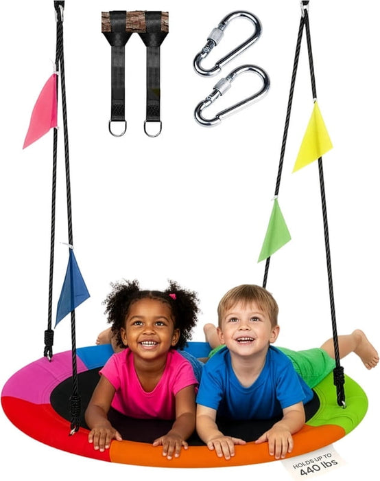 Bigleap 40-Inch Round Saucer Swing Set – 440 lbs Capacity Outdoor Tree Swing with Adjustable Ropes, Heavy-Duty Hanging Straps, and Foam-Padded Frame for Backyard, Playground，Color