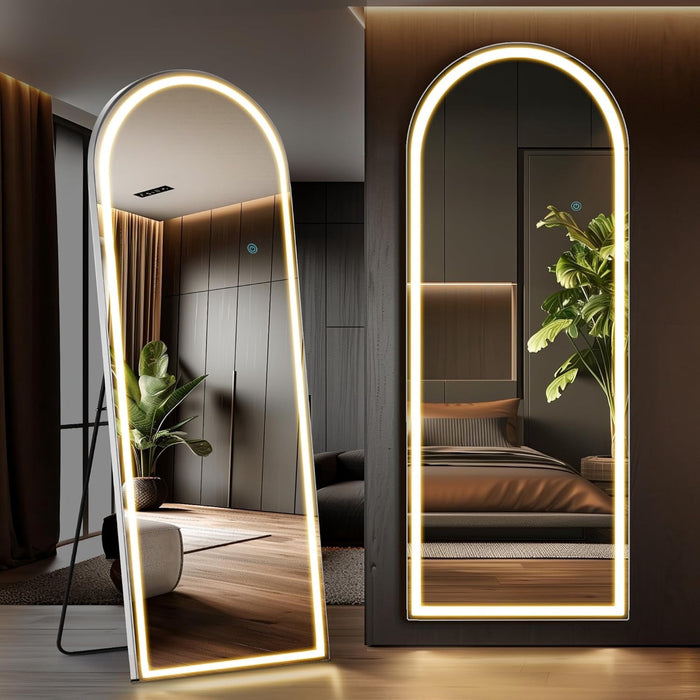 Taoset Arched Full Length Mirror with LED Lights, 71"x26" Lighted Floor Standing Mirror with Stand