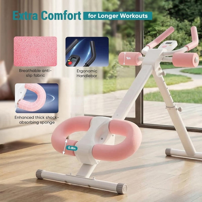 Bigleap Adjustable Ab Machine, 440LBS Heavy Duty Foldable Core Trainer with 2 Incline & 5 Height Levels, Knee/Elbow Protection, LCD Display for Home Gym, WhitePink