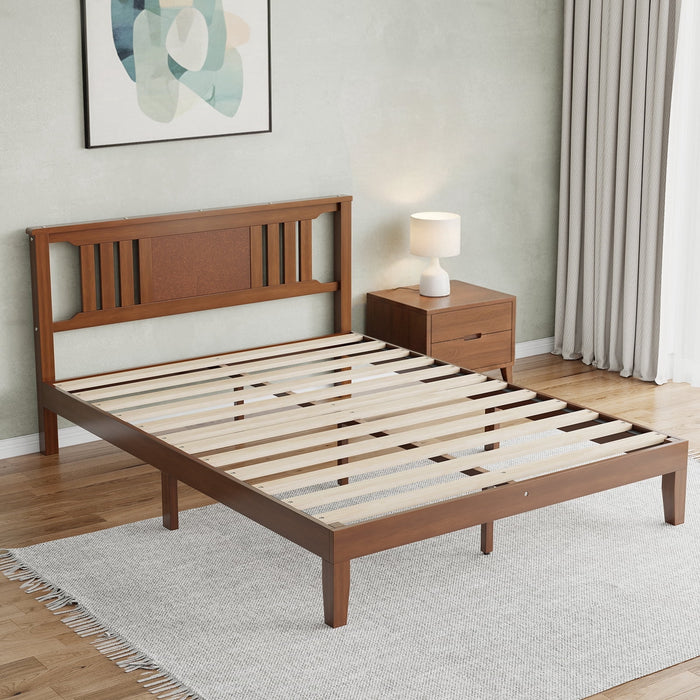 Taoset Wood Bed Frame with Headboard, Mid-Century Modern Wooden Bedframe, Solid Mattress Foundation with Wood Slat Support, No Box Spring Needed, Walnut/Rustic Brown, Queen