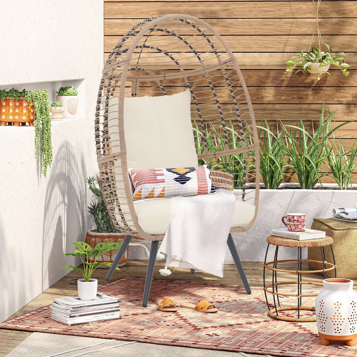 Blorly Wicker Rattan Egg Chair, Rest Chair with UV Resistant Cushions and Pillow, Lounging Chair for Indoor Outdoor Bedroom Patio Garden (Beige