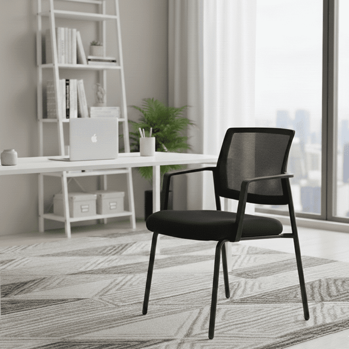 Betcozy Stacking Waiting Room Guest Chair, 1 PCS Office Mesh Arm Chair with Comfy Padded Seating, Room Saving, Black