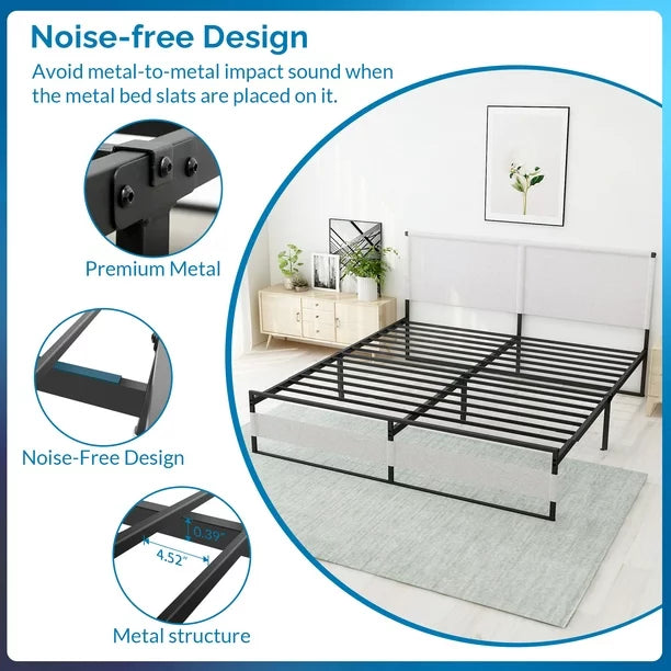 Full Bed Frame, Black Metal Bed Platform No Box Spring Needed, Noise Free Carbon Steel Bed Foundation