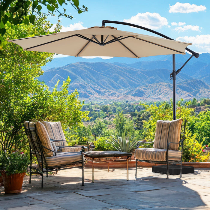 Blorly 10' Outdoor Patio Umbrella, Offset Hanging Umbrella, UPF50+ Large Umbrella for Patio, Yard, Pool Side, 8 Sturdy Ribs, Push Button Tilt and Crank, Beige