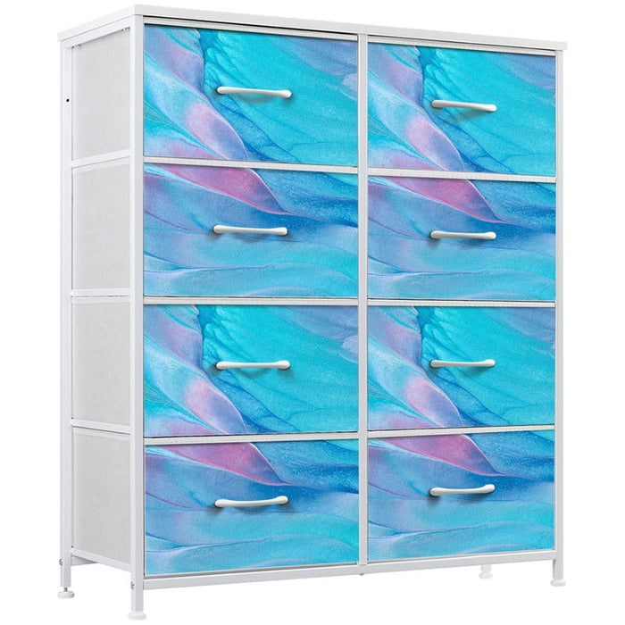 Nextay 8-Drawer Dresser, Wide Fabric Chest of Drawers, Nightstand Storage Tower with Wood Top for Bedroom Living Room,Dazzling Blue