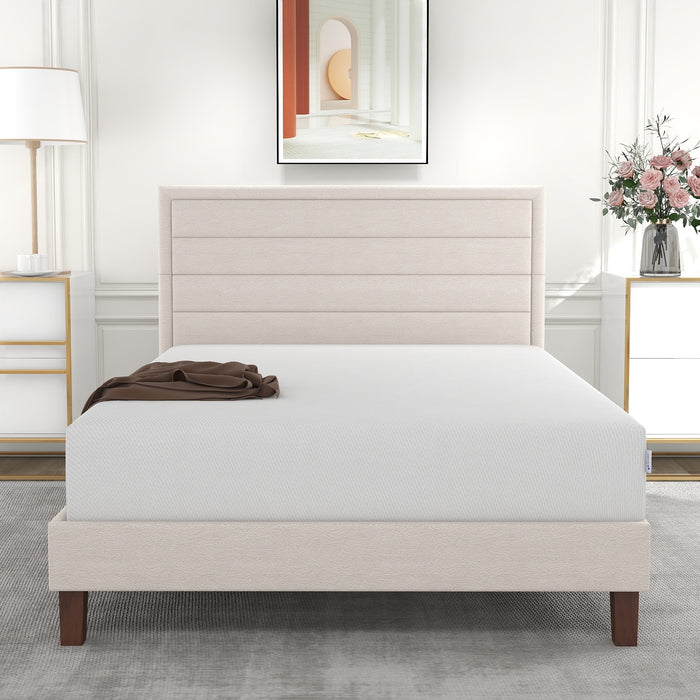 TINKLE WELL King Size Bed Frame, Fabric Upholstered Platform Bed Frame with Headboard, and Strong Wooden Slats, No Box Spring Needed, Easy Assembly, White