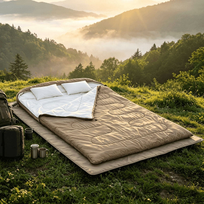 Betcozy Detachable Double Sleeping Bag for Adults with 2 Pillows, 2-in-1 Queen Size Camping Sleeping Bag to Single Bag, Washable Sleeping Bag for Couples, Backpacking