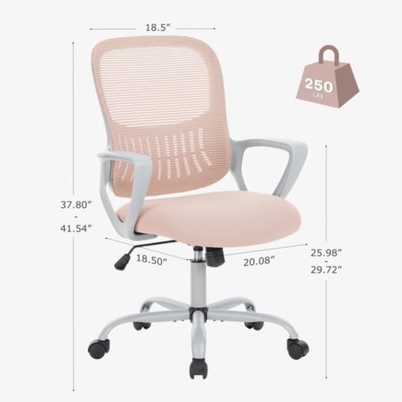 Ergonomic Mid-Back Mesh Office Chair with Lumbar Support, Swivel Rolling Desk Chair with Armrests and Wheels for Home and Study Use