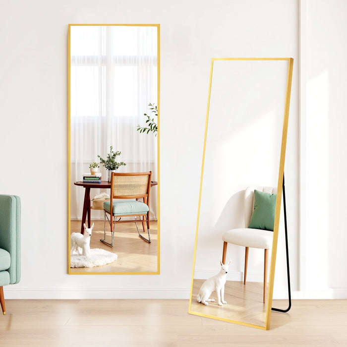 Blorly 59"x16" Full Length Mirror, Floor Mirror with Stand, Freestanding, Wall Mounted, Arched-Top Full Body Mirror for Bedroom, Dressing Room -Gold