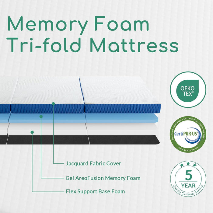 4 inch Tri-Fold Mattress, Foldable Memory Foam Mattresses with Cover, for RV Camping, Guest room, Yoga