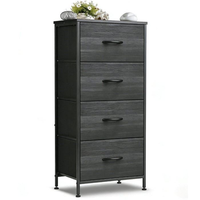 Nextay 4-Drawer Fabric Dresser for Bedroom, Storage Dresser Closet with Steel Frame & Wooden Top for Living Room, Dressing Room, Charcoal Black