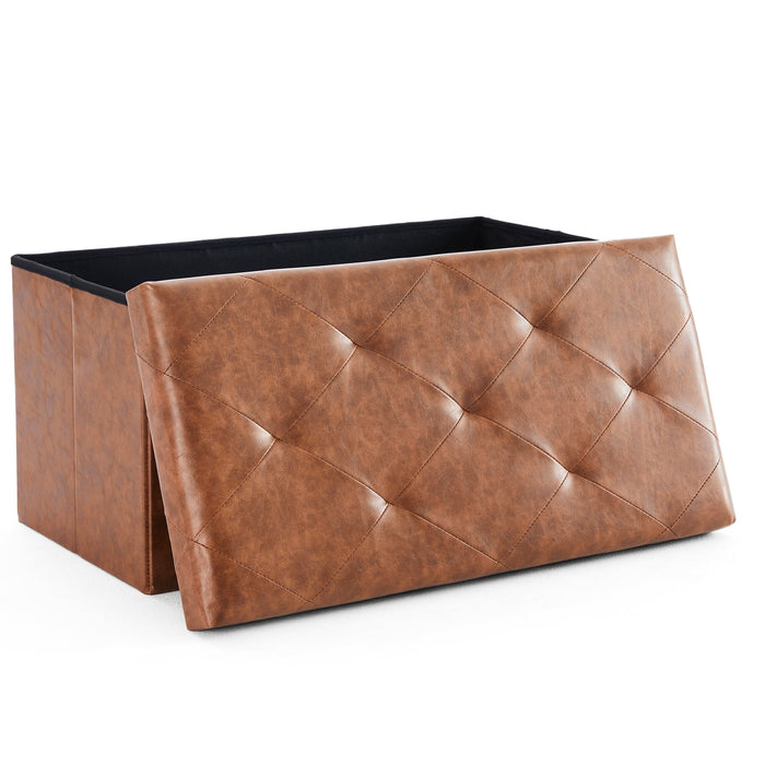 Taoset 30 Inch Foldable PU Leather Storage Ottoman Bench, 29 Gallon Tufted Footstool, Flip Top for Entryway Bedroom Small Room, Brown