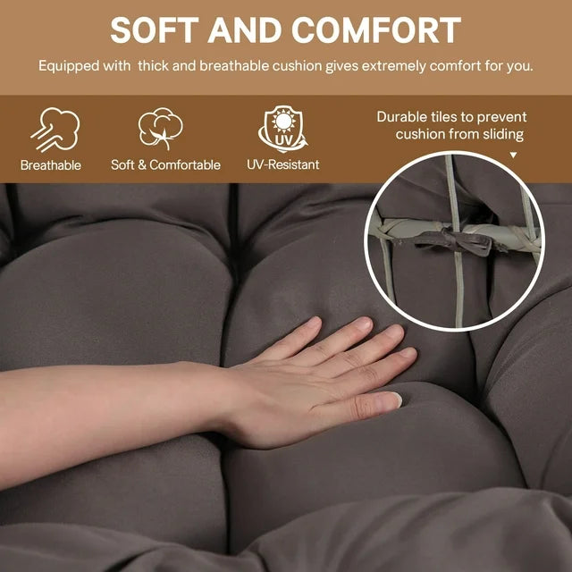 Foldable Hanging Wicker Egg Swing Chair and Weather Cover, Outdoor Patio Hanging Chairs with Stand, Wicker Rattan Basket with Cushion for Bedroom, Patio, Porch,Dark Grey