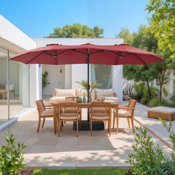 Blorly 15ft Large Patio Umbrella with Base Included, Rectangle Table Umbrella Outdoor Patio, Outside Umbrellas for Deck, Market, Backyard, Red