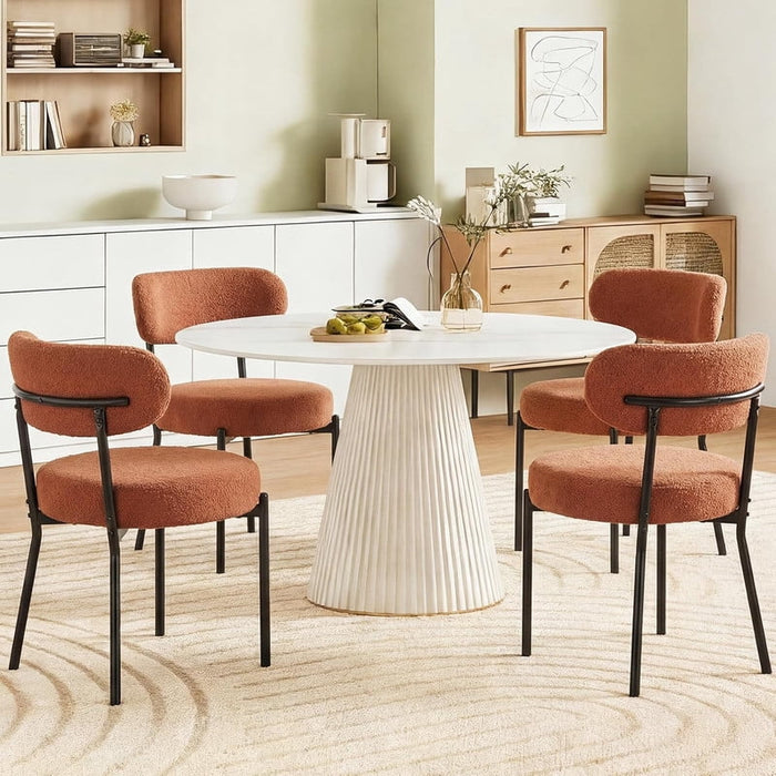 Nextay Set of 2 Mid-Century Modern Dining Chairs, Upholstered Round Backrest with Soft Boucle Fabric, Orange for Kitchen, Living Room, or Vanity