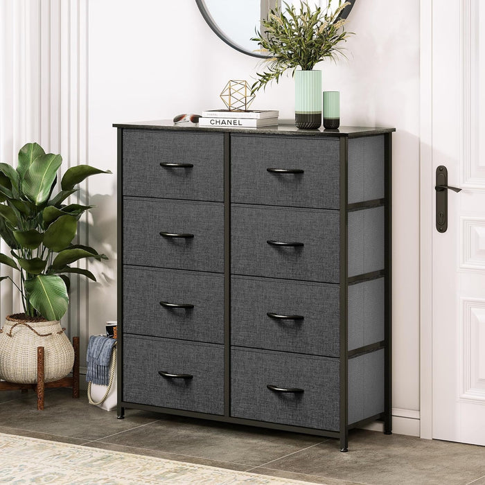 Taoset 8 Drawers Fabric Dresser, Nightstand With Wide Chest Of Drawers,Storage Tower Storage Dresser Closet For Living Room, Bedroom, Hallway, Gray