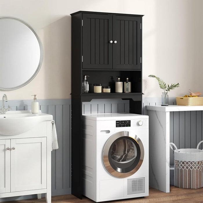 Bigleap Over the Toilet Storage Cabinet, Freestanding Bathroom Space Saver, Black with Adjustable Shelf & Double Doors for Small Bathrooms
