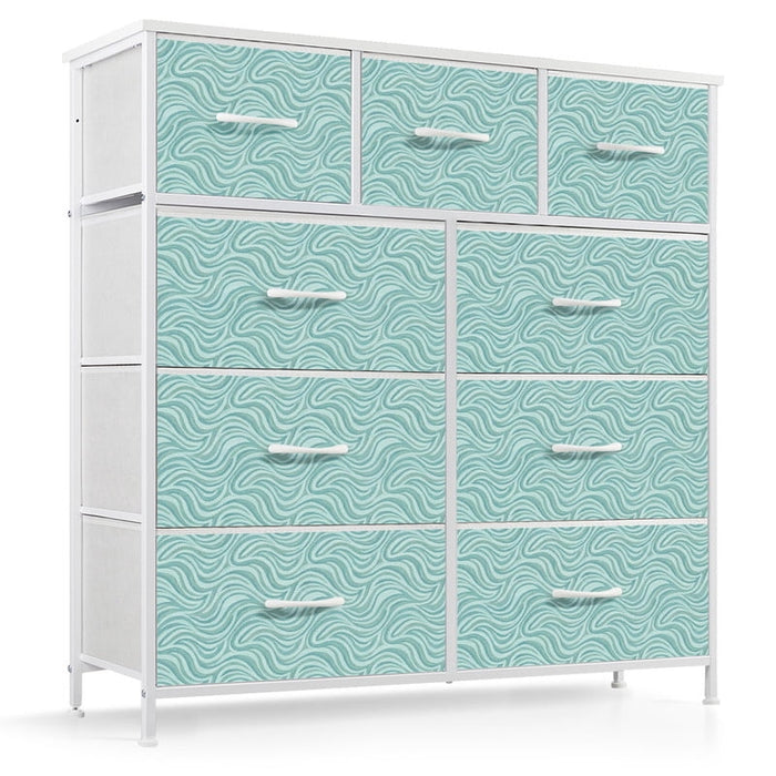 Taoset Fabric Dresser with 9 Drawers, Teal Wave Abstract Print Storage Cabinet