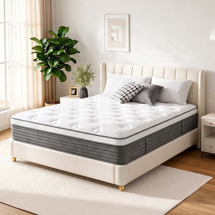 12 inch King Size Green Tea Memory Foam Mattress , Gel Memory Foam Mattress in a Box, Medium,White
