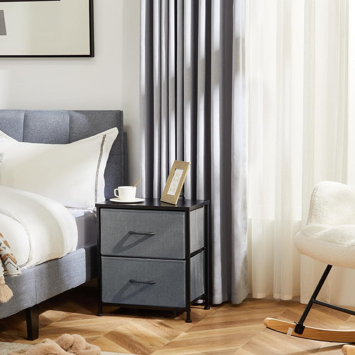 Betcozy 2-Drawer Fabric Nightstand Dresser, 2 Pcs Dressers, Modern Bedside End Table & Small Space Organizer, Wooden Top, Gray