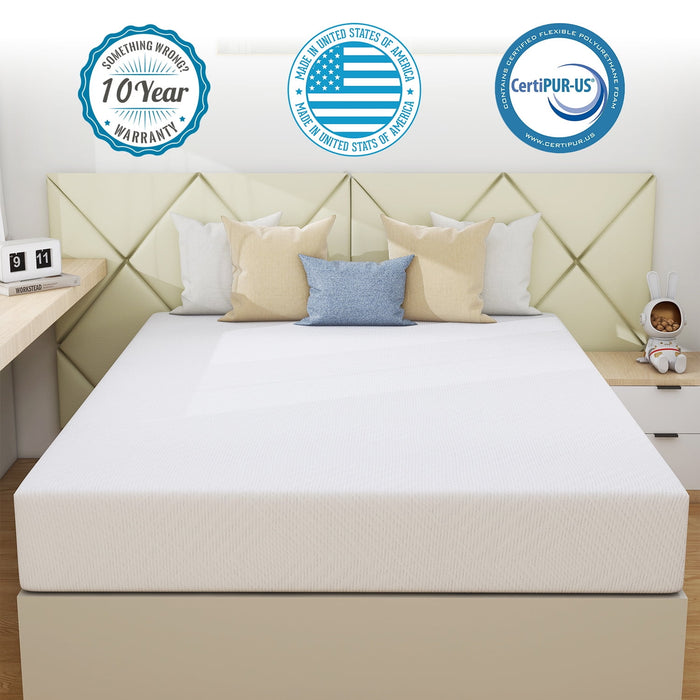 Queen Mattress, 10 inch Gel Memory Foam Mattress, Medium Firmness, White Gel Infused Mattress in a box, Made in USA