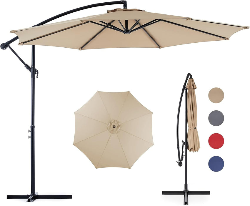 Betcozy Patio Umbrella, 9.8 FT Offset Cantilever Umbrella For Sun Shade, Tilt Adjustment, 8 Sturdy Ribs, Uv Protection 50+, Khaki