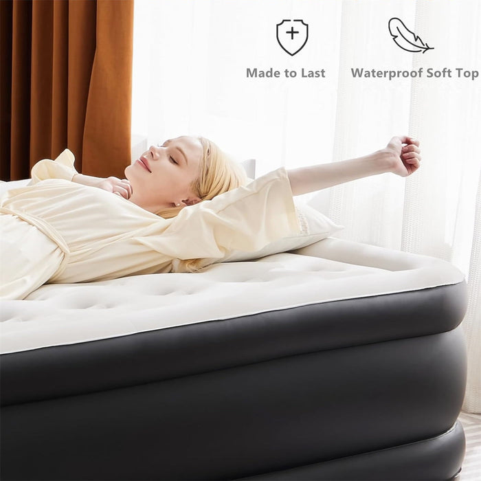 TINKLE WELL Air Mattress with Built-in Pump Waterproof Inflatable Bed Portable Blow-Up Airbed for Home Camping and Guest Use