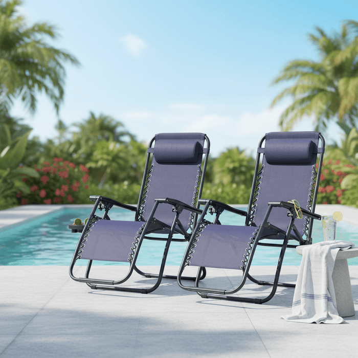 Betcozy Zero Gravity Chairs, Set of 2 Patio Folding Lawn Outdoor Lounge Gravity Camp Reclining Lounge Chair with Cup Holder Pillows for Poolside Backyard and Beach(Blue)