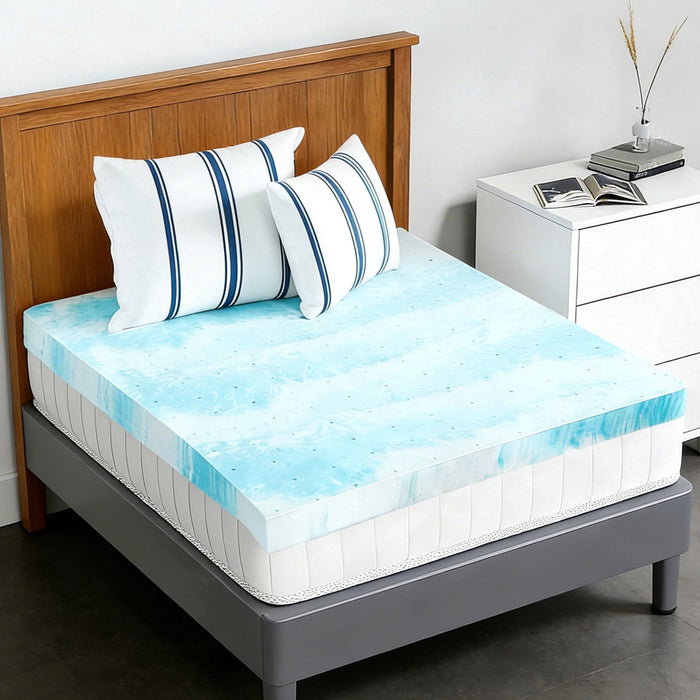 Nextay Memory Foam Mattress Topper, 4 Inch Full Size Cooling Breathable Mattress Pad for Comfort & Back Pain Relief, Blue
