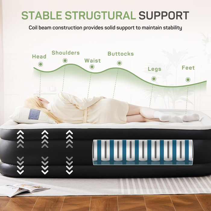 Beddle Air Mattress with Built-in Pump, Inflatable Bed for Camping & Guests, Indoor Airbed