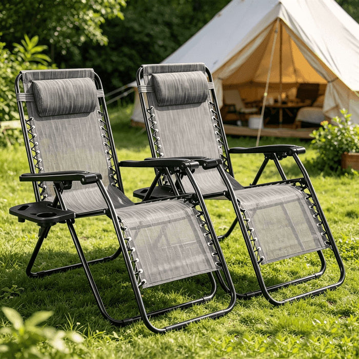 Taoset Adjustable Zero Gravity Chair Set of 2 , With Pillow and Cup Holder, Lounge Chair Recliners for Patio, Poolside, Garden, Backyard, Lawn (Gray)