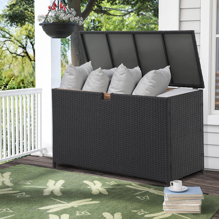 Blorly 120 Gallon Outdoor Storage Box, Large Wicker Deck Box, Waterproof& Weatherproof, UV-resistant Patio Organizer, Black