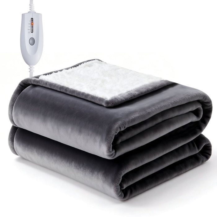Taoset Ultra-Soft Throw Size Electric Heated Blanket - Machine Washable with 4 Heat Settings & Auto Shut-Off, Grey