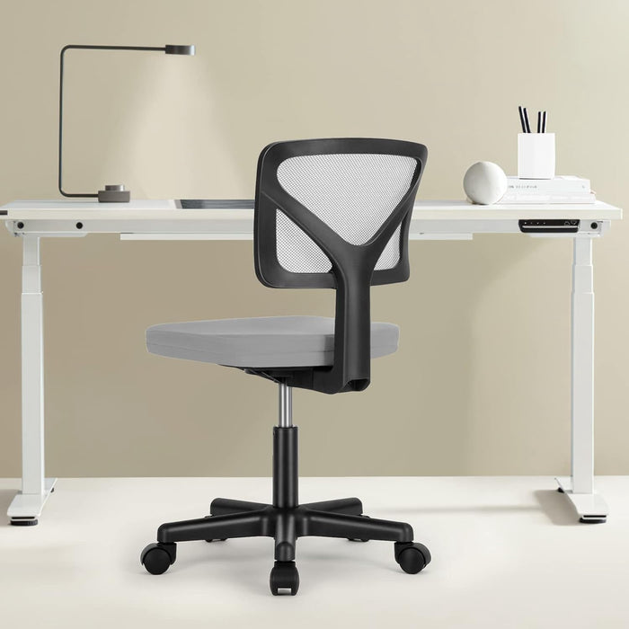 Betcozy Basics Rolling Desk Chair, Adjustable, Low Back, Padded Seat, Breathable Mesh, Swivel, Gray