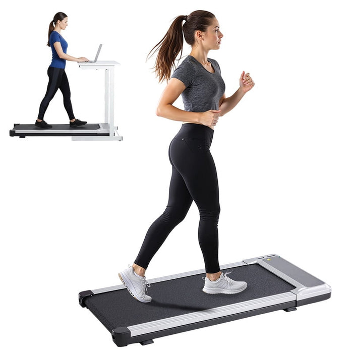 Simenmax Walking Pad, Under Desk Treadmill for Home Office, Quiet Portable Treadmill for Small Spaces, Apartments, Remote Control & LED Display,Silver