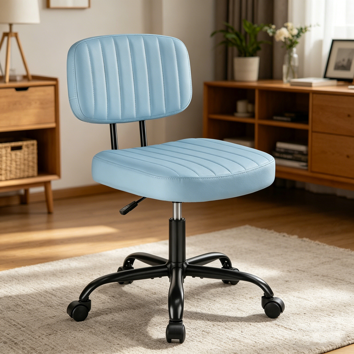 TINKLE WELL Armless Office Desk Chair with Wheels, Adjustable Height 360° Rolling Swivel Lumbar Support Low-Back Computer Chair, PU Leather